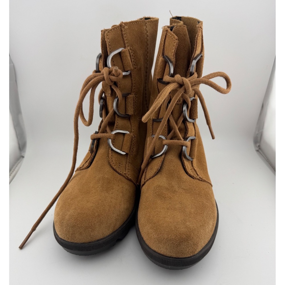Sorel Phoenix Lace Ankle Boots Size 3 Tan Excellent Suede Water Resistant (1899)